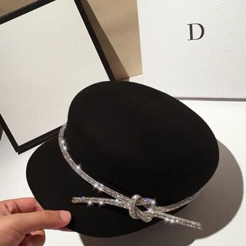 Winter Hat for Women Wool Stones Solid Sailors Hat Winter Warm Fashion Female Octagonal Hats Black Visors Cap Wholesale Berets