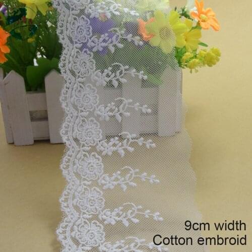 10yards 9cm white lace cotton embroidery lace french lace ribbon fabric guipure diy trims warp knitting sewing Accessories#2945