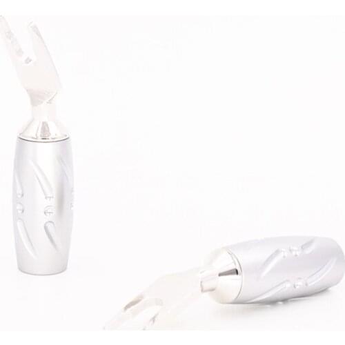 4XPure Copper Rhodium Plated Speaker Cable Spade Connector Terminal Plug