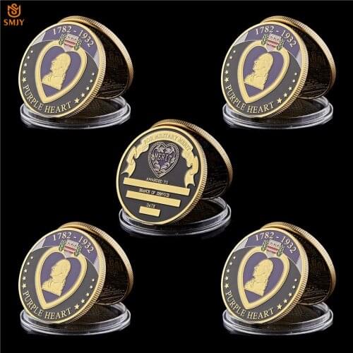 5Pcs/Lot American Purple Heart Reward Superior Military Merit Soldier Medal Gold Plated Challenge Commemorative Coin Collection