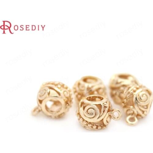 10PCS 11MM 24K Champagne Gold Color Plated Brass Large hole Beads Charms Connector High Quality Diy Jewelry Accessories