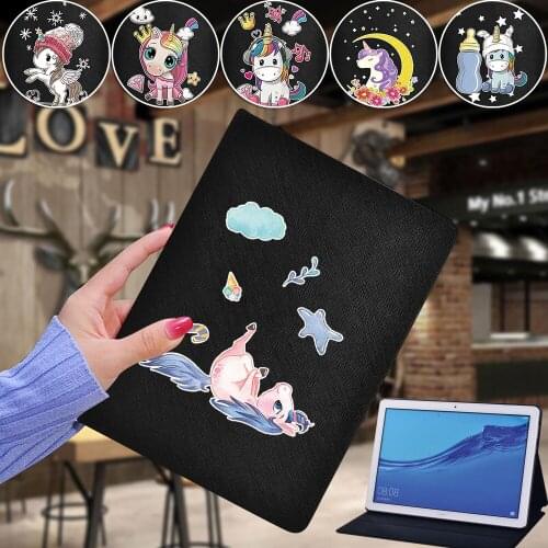 For Huawei MediaPad M5 Lite 8/M5 Lite 10.1"/M5 10.8"/T3 8"/T3 10 9.6"/T5 10 10.1" Tablet Unicorn Series Pu Leather Tablet Cover