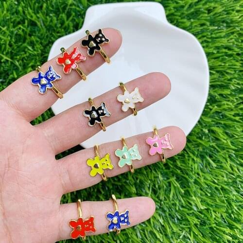 Puppy Bear Enamel Open Finger Cuff Ring Oil Drip Adjustable Jewelry Fit For Girl