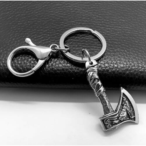 Exquisite double-sided pendant crow wolf metal axe pendant keychain Viking Odin battle axe key ring