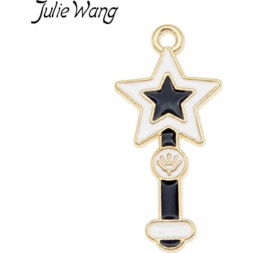 Julie Wang 4PCS Enamel Cartoon Star Magic Wand Charms Alloy Gold Tone Necklace Bracelet Earrings Jewelry Making Accessory