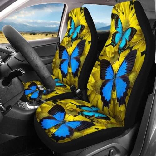 INSTANTARTS Elegant Butterfly Prints Ladies Comfortable Vehicle Seat Cushion Easy Clean Soft Car Interior Seat Covers Set of 2