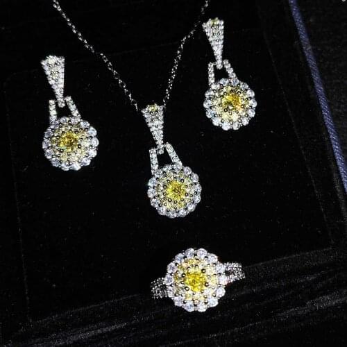 QTT Luxury Elegant Pink Crystal Necklace Earrings Ring Set For Women Fashion Roman Silver Jewelry Sets 2021 Trend Wedding Gift