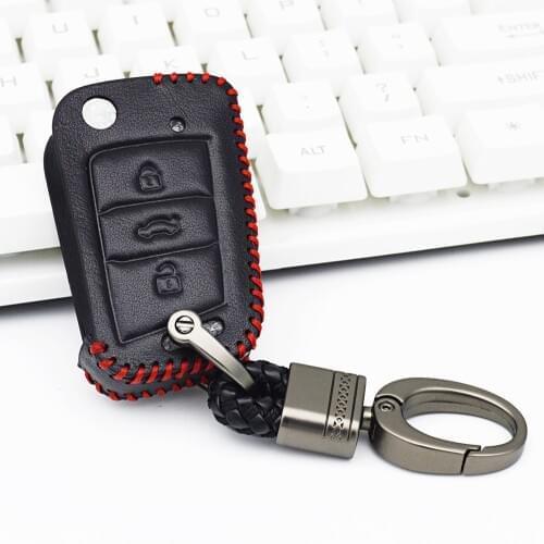 Leather Car Key Cover with Keychain For Volkswagen For VW Golf 7 MK7 GTI R Tiguan 2017 For Skoda Octavia A7 For Seat Leon Ibiza
