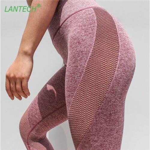 LANTECH Women Sports Running Yoga Pants Sportswear Fitness Leggings Capris Mesh Exercise Gym Compression Pants Clothes Trousers
