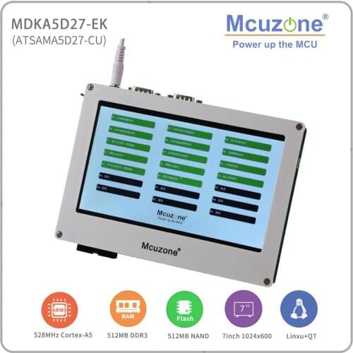 MDKA5D27-EK, Microchip ATMEL ATSAMA5D27 500MHz Cortex-A5, Linux 4.9, HS USB, Cap Touch, 7inch 1024x600 LCD, 512MB DDR3/3L