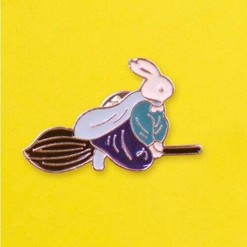 Ride a Broom Rabbit Metal Pins For Clothes Brooches Anime Decoration Gift Clothes Lapel Pin Accessories Brooch Pin Icons Badges