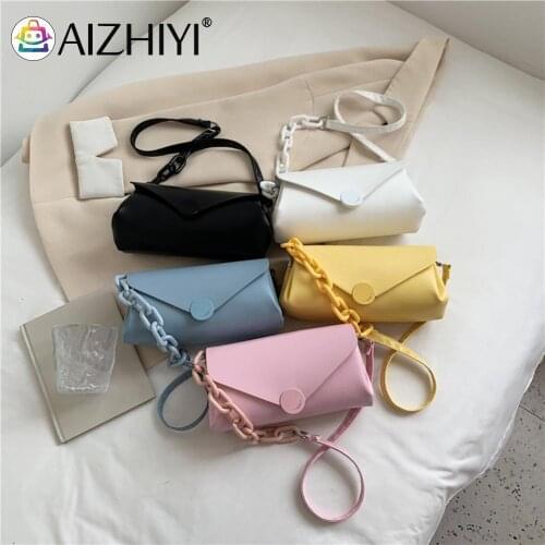 Fashion Women PU Leather Solid Color Envelope Underarm Shoulder Bag Casual Ladies Chian Flap Small Handbags Purse