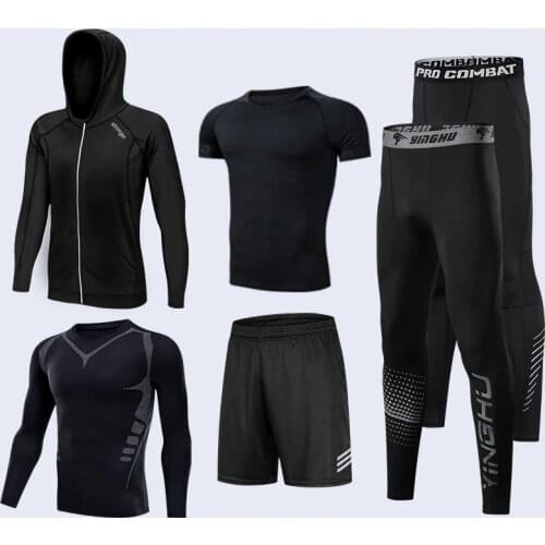 Compression Mens Gym Tights 6 Pieces Sports Suits Jogging Running Set Basketball Underwear Sportswear Workout Training Clothing