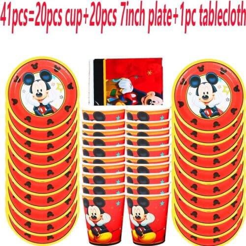 Disney Red Mickey Mouse Cartoon Theme Party Disposable Tableware Set Paper Cup Plate Napkin Birthday Party Decorations Supplies