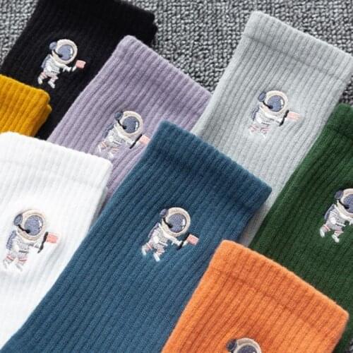 Funny Mars Astronaut Embroidered women socks Unisex Fashion Happy Cotton Solid Warm Socks Popular Autumn Winter For Men Women