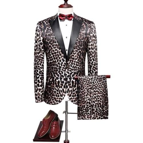 Slim Fit Mens Luxury Wedding Party Suit Italian luxury brand leopard pattern, prom suit for men, high quality stage wear