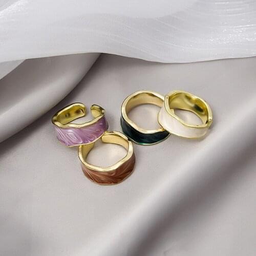 Origin Summer French Width Enamel Multiple Styles Ring for Women Girl Multicolor Open Adjustable Gold Color Metal Ring Jewellery