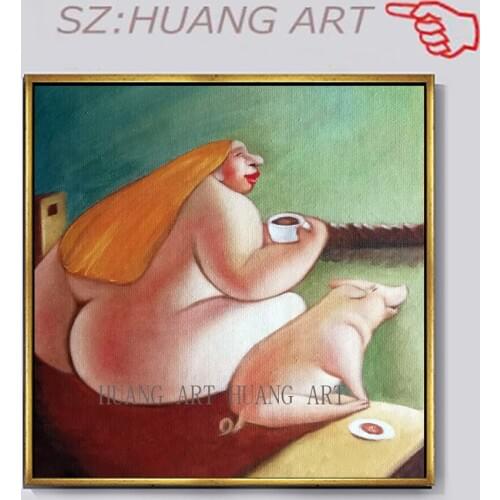 Artists perfect high-quality hand-painted oil painting on canvas: reproduction of Fernando Botero, lovely woman and pet