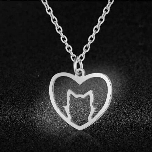AAAAA Quality 100% Stainless Steel Heart Cat Charm Necklace for Women Super Fashion Charm Jewelry Fashion Charm Necklaces