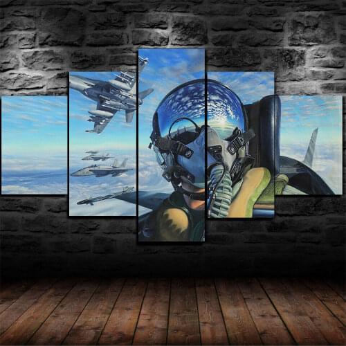 Pilote Jet Fighter Air Force Poster 5 Panel Canvas Picture Print Wall Art Canvas Painting Wall Decor for Living Room No Framed