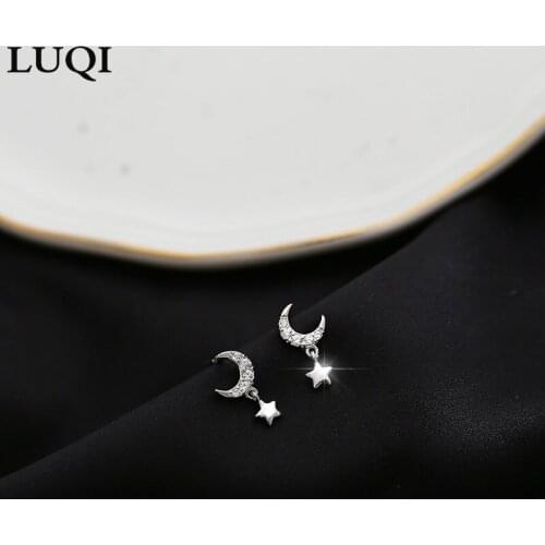 S925 silver new exquisite workmanship sweet moon star stud earrings for girlfriend and best friend 13693