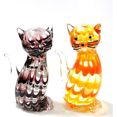 Modern Art Handmade Murano Glass Cat Figurine Animal Small Sculpture Cute Pet Ornament Creative Craft Kids Gift Home Table Decor