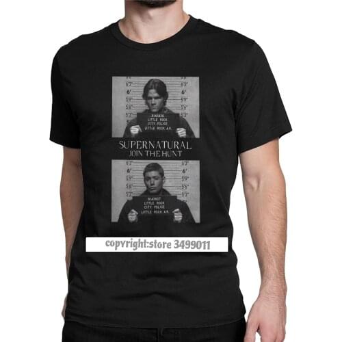 Supernatural Tee Shirt Mugshots Spn Brothers Angel Tops T Shirt Men Camisas Clothes Crazy T-Shirt O Neck Purified Cotton