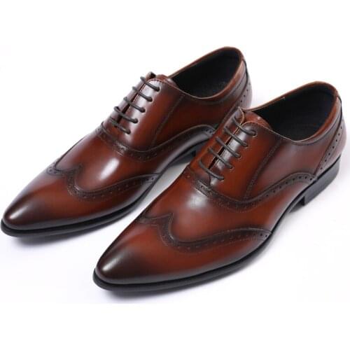 Black / Deep Brown Pointed Toe Prom Shoes Boys Dress Shoes Genuine Leather Oxfords Business Shoes