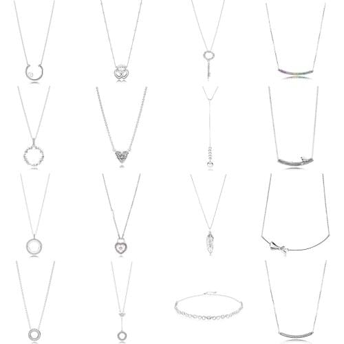 100%1:1 S925 Sterling Silver Spring Bird Curved Bar Necklace Heart Shaped Vortex Necklace Necklace Ladies Charm Luxury Jewelry