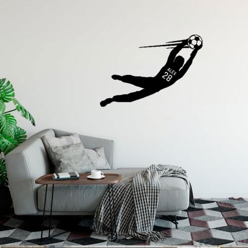 Personalised Custom name Wall Sticker Boy is playing football Vinyl Decal Soccer Ball For Kids Bedroom Baby Decor Nursery DW5959