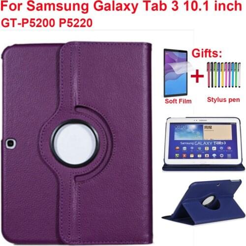 360 Rotating Case For Samsung Galaxy Tab 3 10.1 inch P5200 P5220 P5210 GT-P5200 Tab3 10.1 Cover PU Leather Stand Tablet Cover