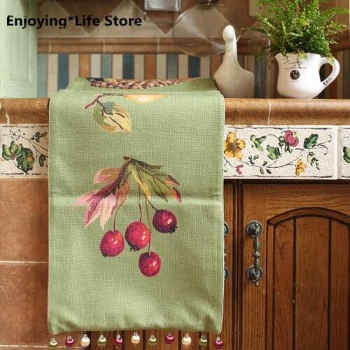 American Pastoral Style Table Runner High Quality Two-layer Cotton Linen Tablecloth Runner with Bead Decoration for Wedding