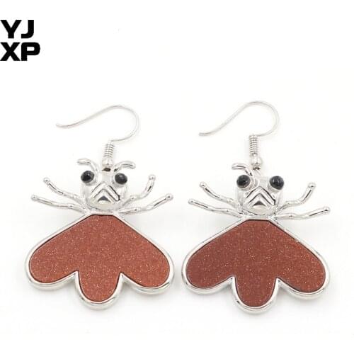 YJXP Silver Plated Honeybee Shape Golden Sand Stone Drop Earrings For Women Anniversary Jewelry