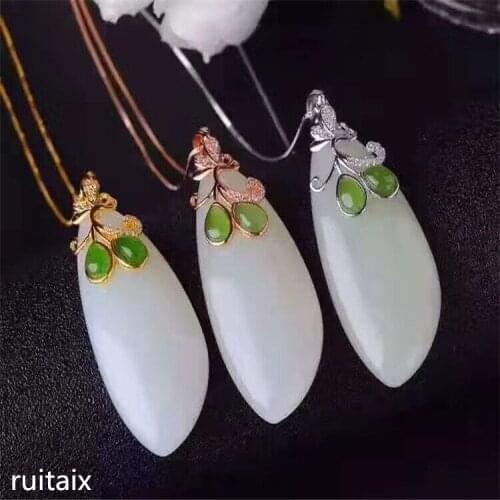 KJJEAXCMY boutique jewels 925 pure silver inlaid natural hetian jade female pendant + necklace jewelry smooth shape