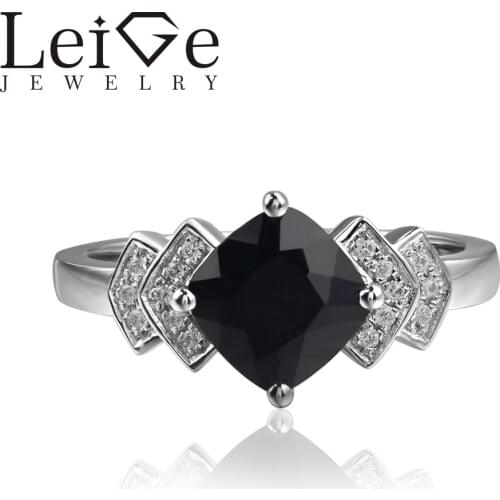 Leige Jewelry Black Spinel Rings Cushion Cut Engagement Rings For Woman 925 sterling silver Customized