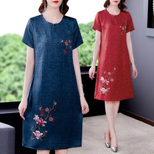 Women Casual Loose Print 5XL Beach Dress Summer Vintage Red Floral Mulberry Silk Midi Dress 2021 Elegant Bodycon Party Vestidos