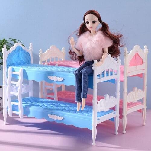 1pc Mini Dollhouse Plastic Bed For Doll Accessories Pretend Bed Detachable Toys Simulation Toy Decoration