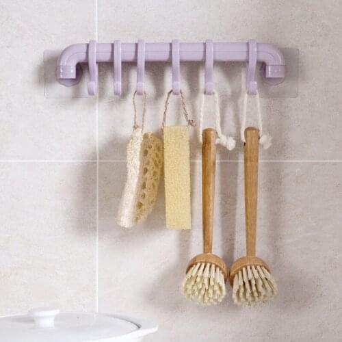 1pc Seamless Glued Hook Kitchen Wall Kitchenware Storage Hooks Behind The Door Free Punch Strong Paste Hook Umbrella Hanger