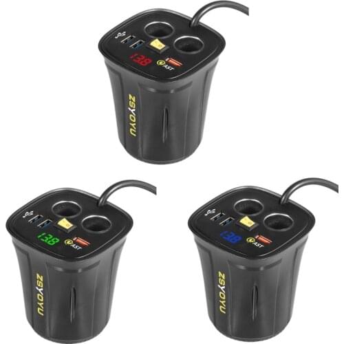 120W 12V/24V DC Outlet Socket Splitter Power Adapter 3 QC3.0 USB Car Charger LED Voltmeter On/Off Switch for Cellphone