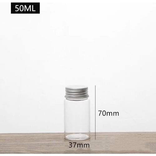 5pcs/lot 37*70mm 50ml High Quality Glass Bottles Screw Aluminum Caps Empty Bottles Jars Food Spice Liquid Bottles Jar Pendants