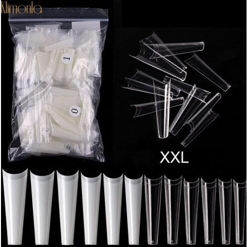 500Pcs/Bag Long Fake Nails XXL Acrylic Coffin Tips Transparent Natural Half Cover False Nail Tips Manicure Extension Salon Tools
