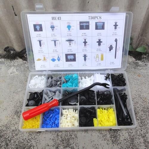 730Pcs Plastic Rivets Fasteners Push Pin Trim Moulding Clips & Free Fastener Remover For Car Auto Fender