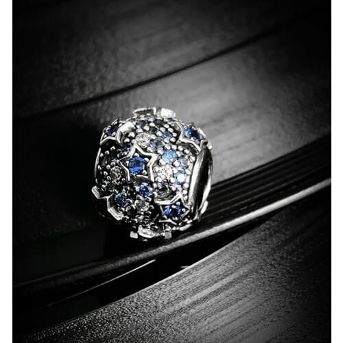 Authentic 925 Sterling Silver Bead Creative Star Relief Blue Royal Star Bead Fit Original Pandora Bracelet For Women Diy Jewelry