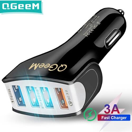 QGEEM 4USB QC 3.0 Car Charger Quick Charge 3.0 Phone Charging Car Fast Charger 4Ports USB Car Portable Charger for iPhone Xiaom