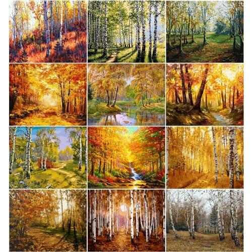 AZQSD Oil Painting By Numbers Autumn Forest Unique Gift DIY 40x50cm Coloring By Numbers Scenery Home Bedroom Wall Artwork