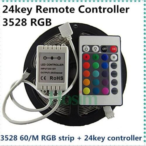Free Shipping 12v 3528 RGB led strip light 5M 300SMD tira stripe+24keys IR Remote Controller / White Red blue tape ribbon lamp