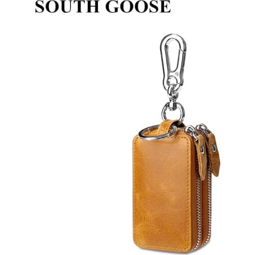 SOUTH GOOSE New Classic Men Double Zipper Car Key Wallets Genuine Leather Multifunction Housekeeper Women Home Key Case Keychain