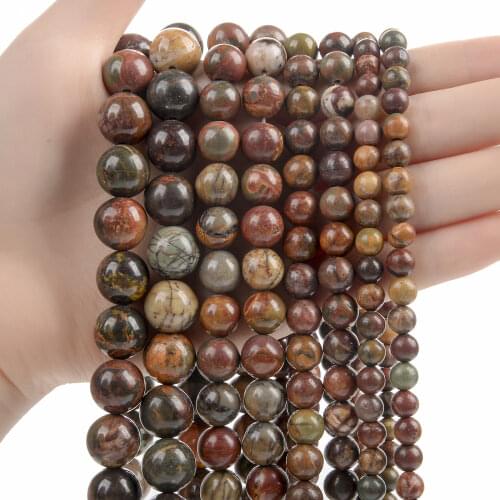 Natural Stone Beads Variegated Picasso Stone Loose Beads for Jewelry Making Needlework DIY Bracelet Strand 4-12 MM