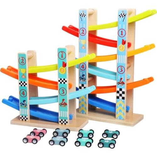 Wooden Train 4-6-Layer Race Track Cars Toy Mini Inertia Race Car Sliding Toy for Baby Car Toys Shipping from Russian