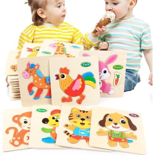 Baby Educational Toys 3D Wood Puzzle Cartoon Animal Intelligence Jigsaw Wooden Puzzle Toys for Children Gifts